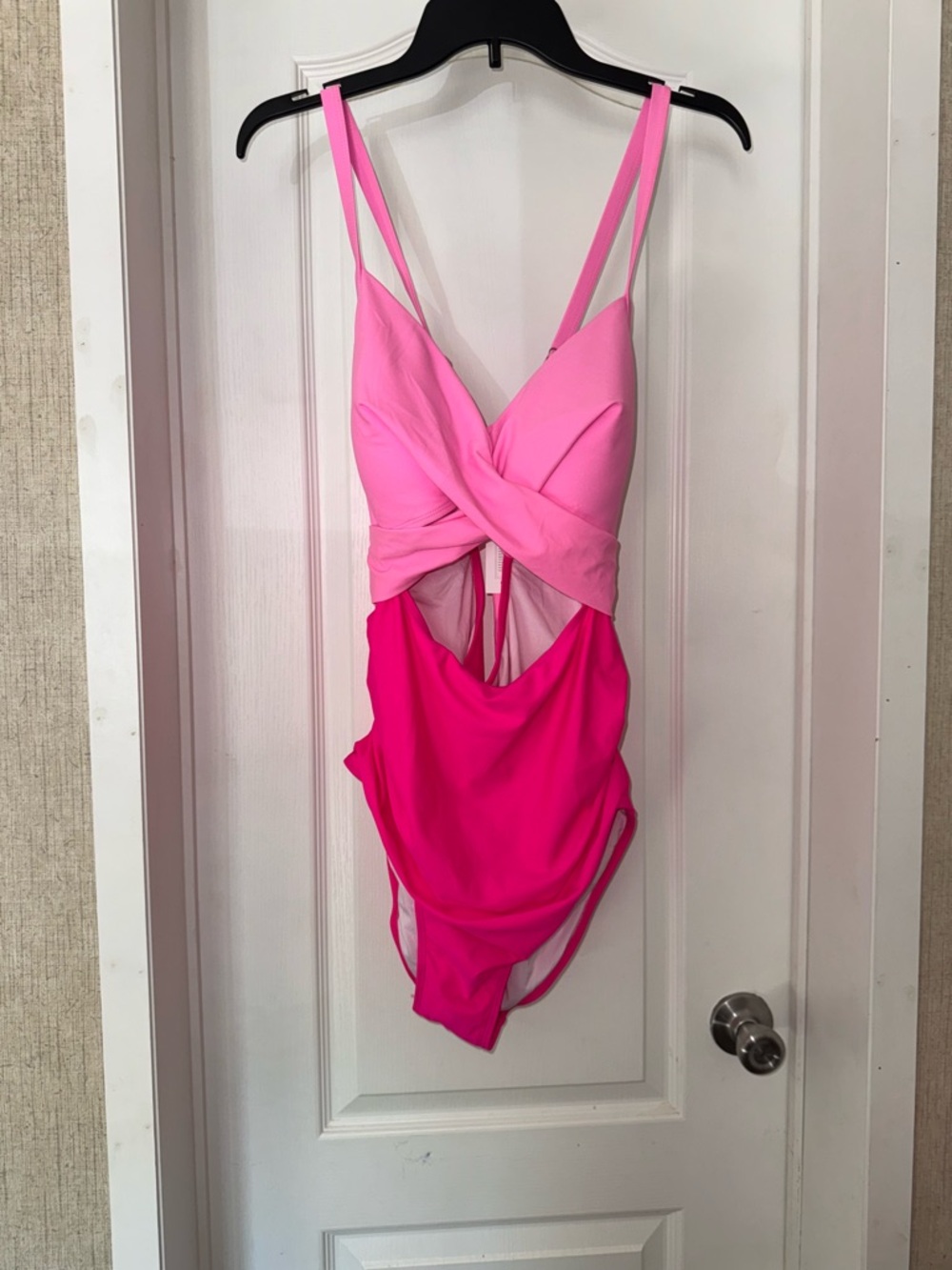 Two-Tone Pink Twist Front One-Piece Swimsuit